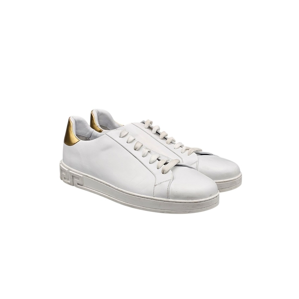 Versace Men's Size 13.5 US /46.5 VGC White & Gold Leather Lace Up Sneakers Shoes